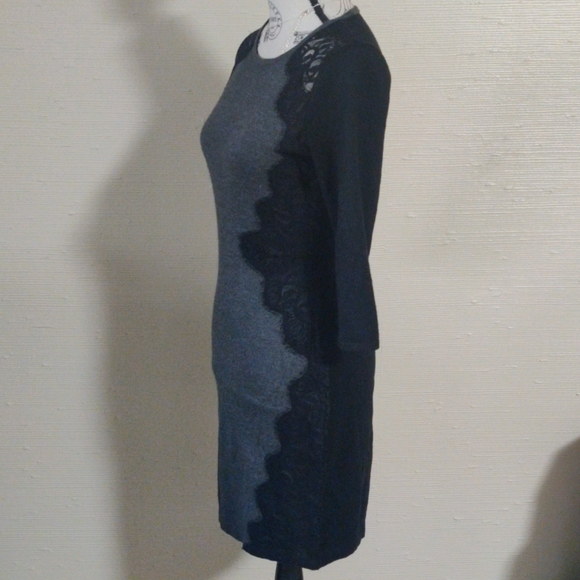 Vince Camuto black & gray colorblock 3/4 sleeve bodycon dress w lace accents_PS - Picture 3 of 10